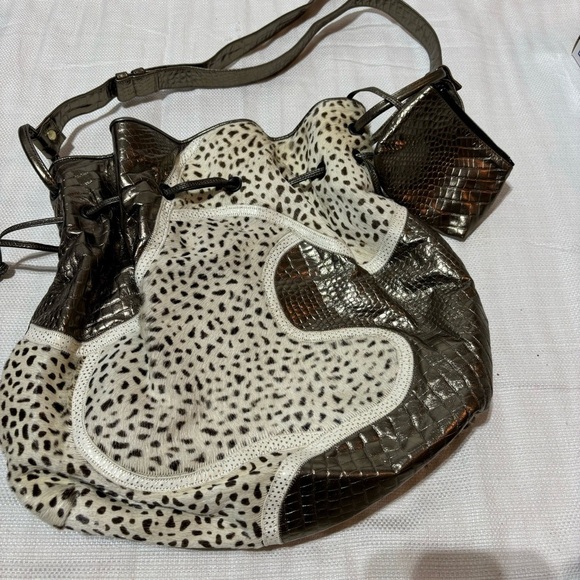 SHARIF Metallic Animal Print Bucket Drawstring Bag - Picture 3 of 16